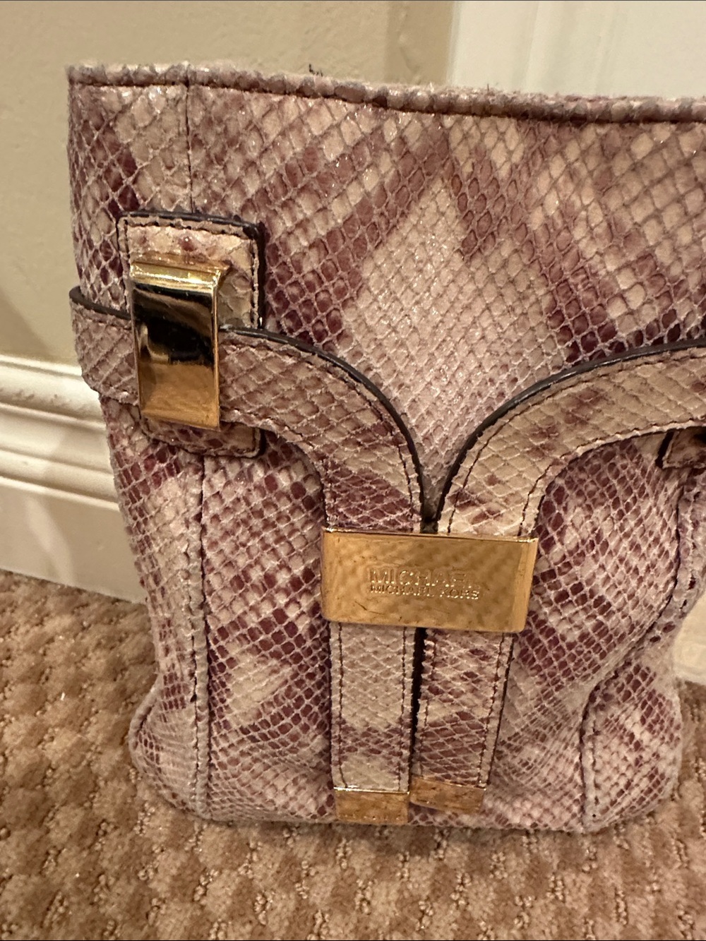 Michael Kors Snakeskin-Print Crossbody Bag with Gold-Tone Accents - Picture 2 of 4